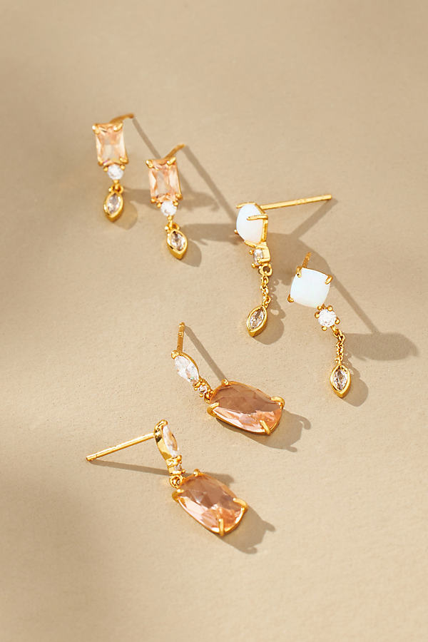 Tai Delicate Gem Drop Earrings, Set Of 3 In Pink