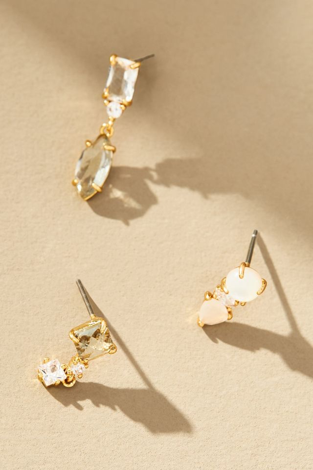 Lot de 3 boucles d'oreilles avec pierre délicate #1