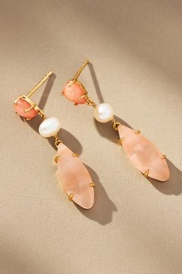 Shop By Anthropologie Stone Pearl Drop Earrings In Pink
