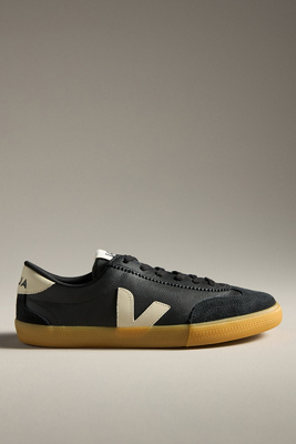 Veja Volley Black Sneaker With Side Logo And Lettering Logo On The Heel In Organic Cotton Unisex In Grey