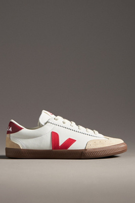 Veja Volley O. T. Leather Sneakers White Pekin Bark In Red