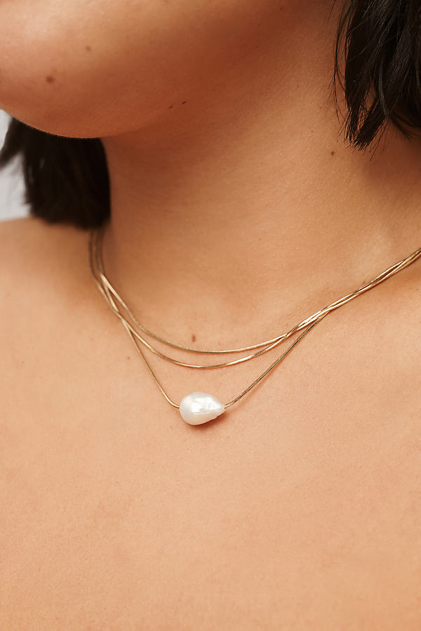 Gold-Plated Layered Herringbone Pearl Necklace