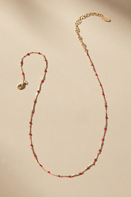 By Anthropologie Delicate Bead Necklace In Red
