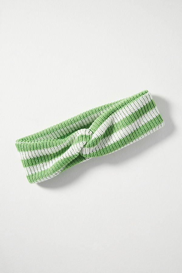 By Anthropologie Stripe Knit Twist Headband In Green