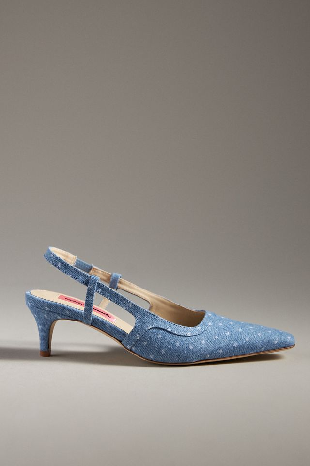 Custommade Anita Dotted Denim Slingback Heels | Anthropologie