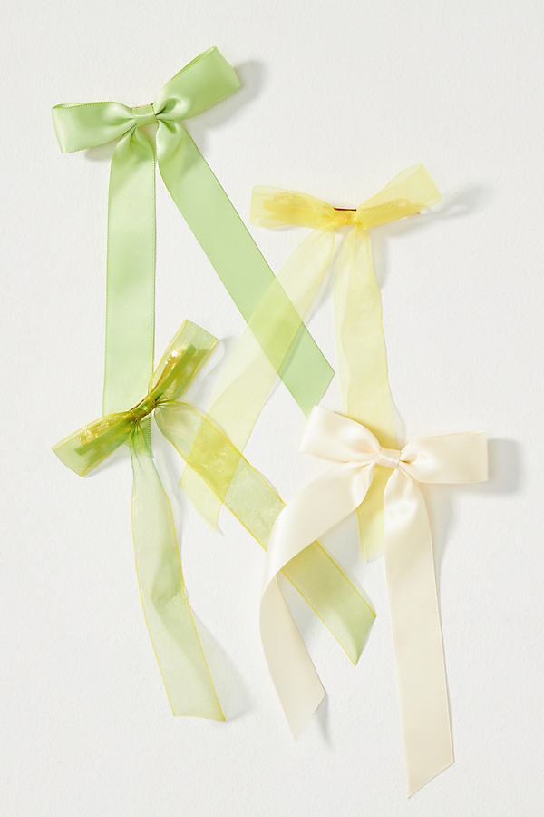 By Anthropologie Organza Hair Bows, Set Of 4 In Green