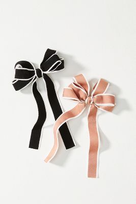 Shop By Anthropologie Clubhouse Trimmed Bows, Set Of 2 In Black