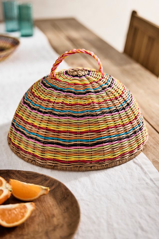 Rainbow Woven Rattan Food Cover #1