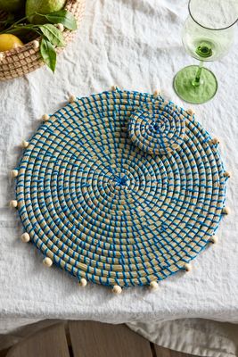 Shop Terrain Beaded Seagrass Placemat In Blue