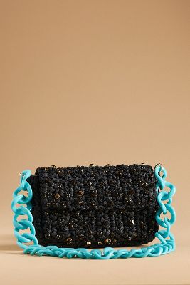 By Anthropologie The Fiona Shoulder Bag: Embellished Raffia Chain Edition In Black