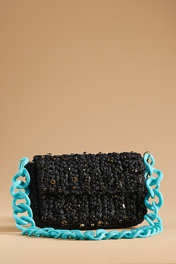 By Anthropologie The Fiona Shoulder Bag: Embellished Raffia Edition In Black