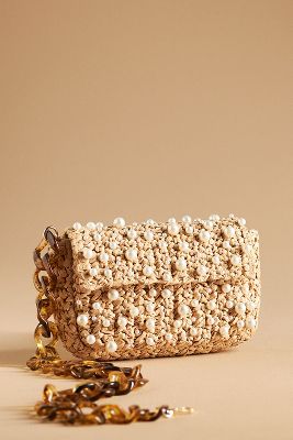 By Anthropologie The Fiona Shoulder Bag: Embellished Raffia Chain Edition In Beige