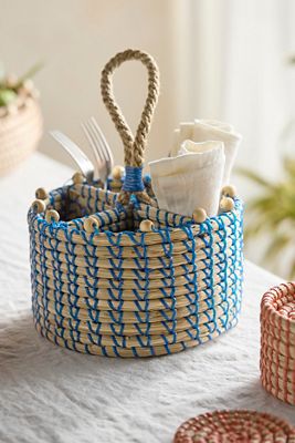 Beaded Seagrass Utensil Holder