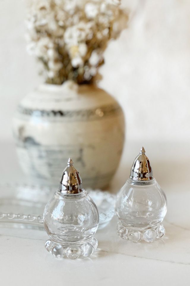 Old Flame Candle Co. Vintage Candlewick Glass Salt + Pepper Shakers