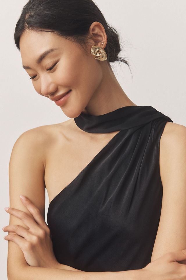 BHLDN Nicoletta One-Shoulder Scarf Satin Midi Dress #2