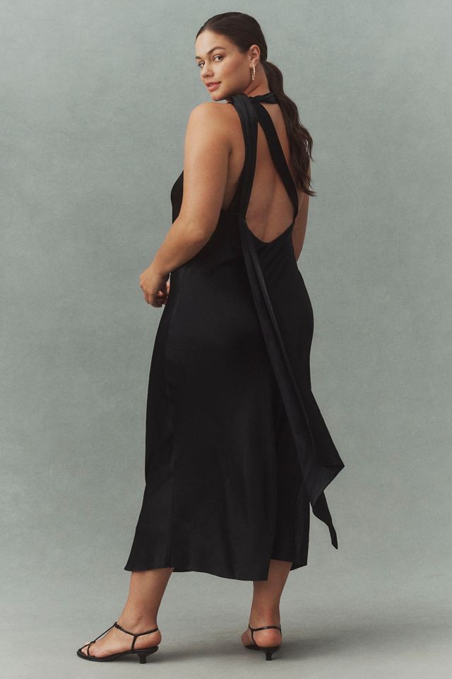 BHLDN Nicoletta One-Shoulder Scarf Satin Midi Dress #6