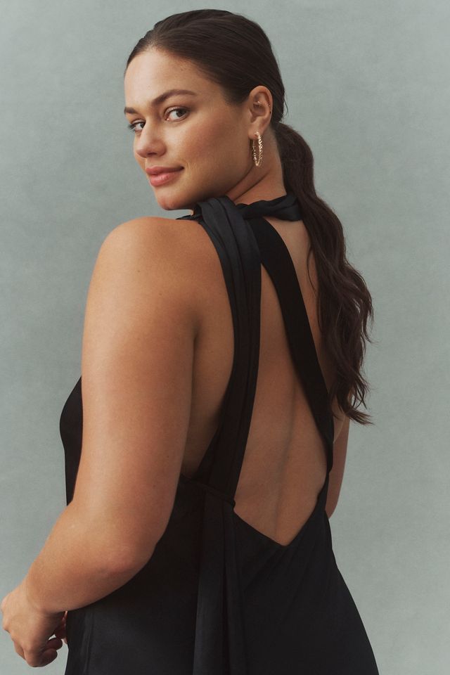 BHLDN Nicoletta One-Shoulder Scarf Satin Midi Dress #8