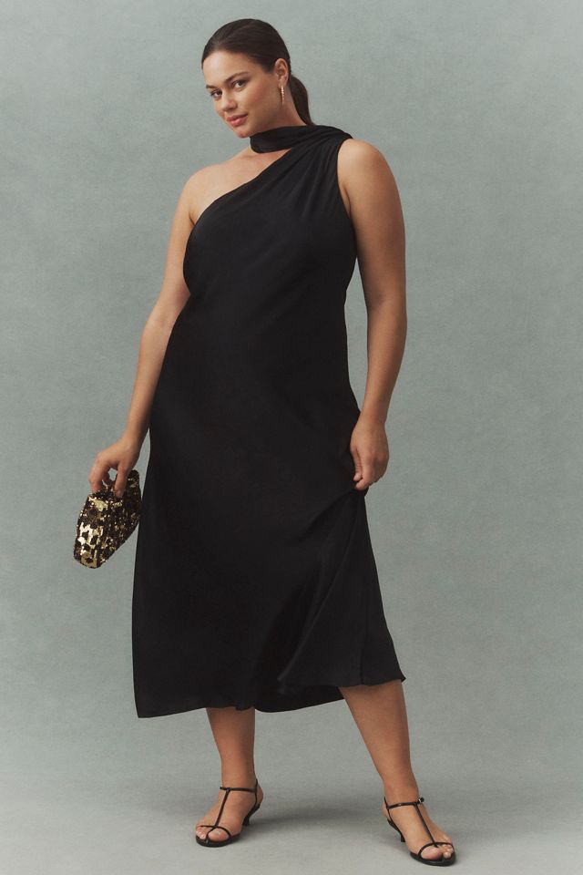 BHLDN Nicoletta One-Shoulder Scarf Satin Midi Dress #5