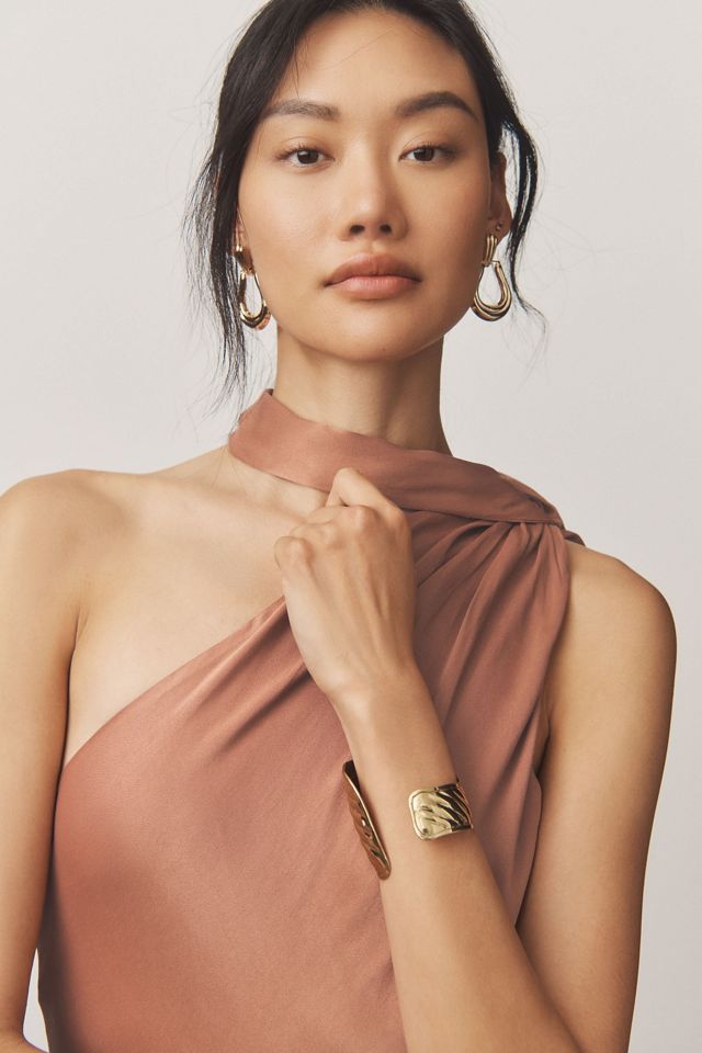 BHLDN Nicoletta One-Shoulder Scarf Satin Midi Dress