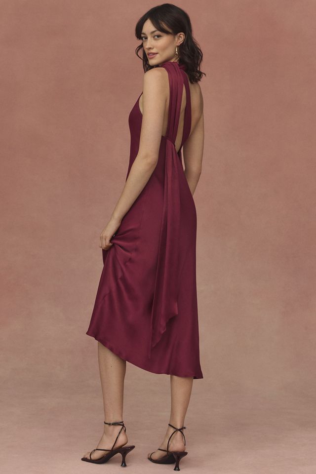bhldn nicoletta one shoulder scarf satin midi dress BHLDN Nicoletta One-Shoulder Scarf Satin Midi Dress