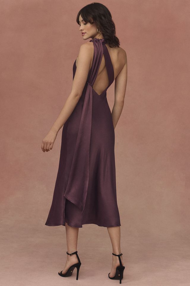 BHLDN Nicoletta One-Shoulder Scarf Satin Midi Dress #2