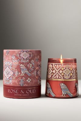 Shop Anthropologie Floral Rose & Oud Boxed Candle In Pink