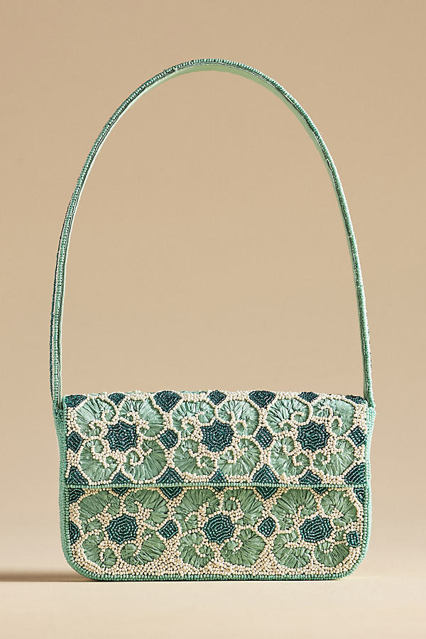 By Anthropologie The Fiona Beaded Bag: Tile Edition In Blue