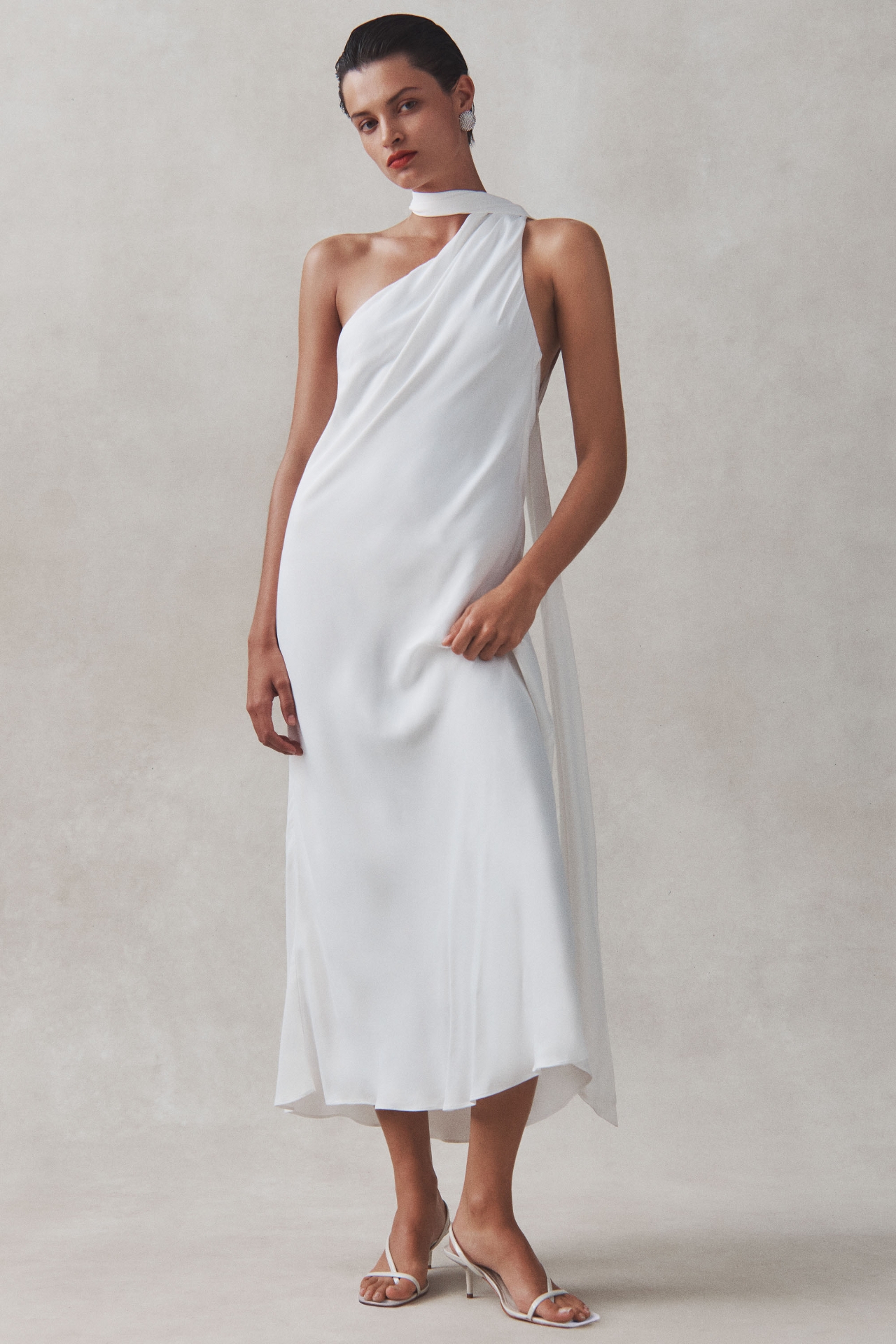 BHLDN One-Shoulder Removable Scarf Midi Dress