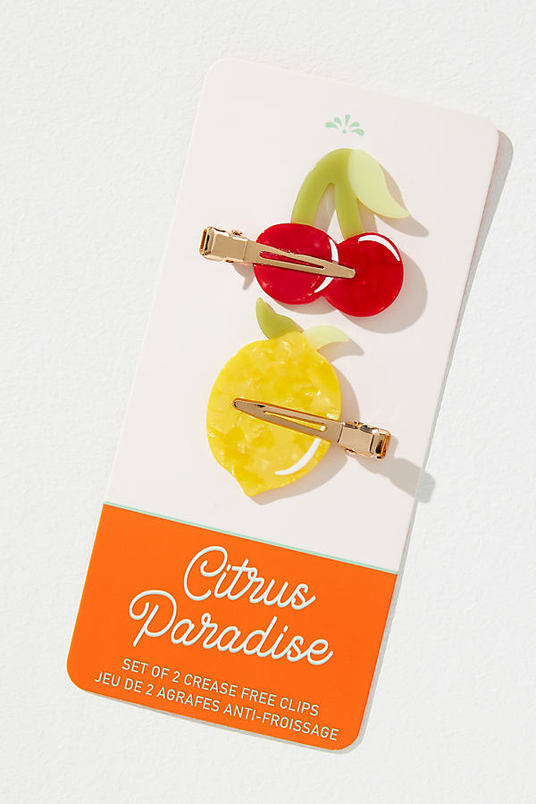 Shop Anthropologie Citrus Paradise Crease-free Hair Clips, Set Of 2 In Multicolor