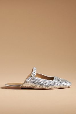 Shop By Anthropologie Woven Mary Jane Slides In Silver