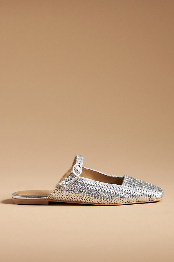 By Anthropologie Woven Mary Jane Slides In Silver