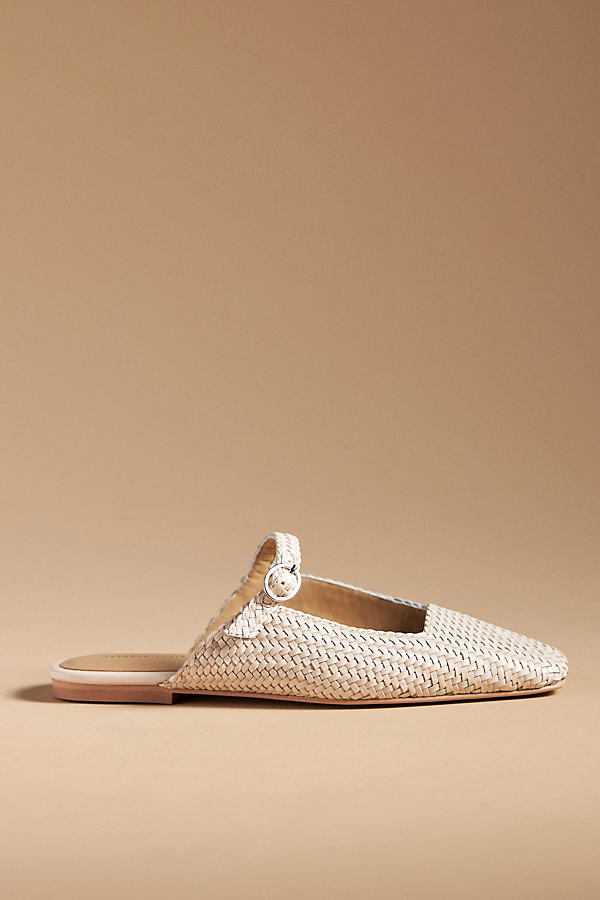 By Anthropologie Woven Mary Jane Slides In Beige