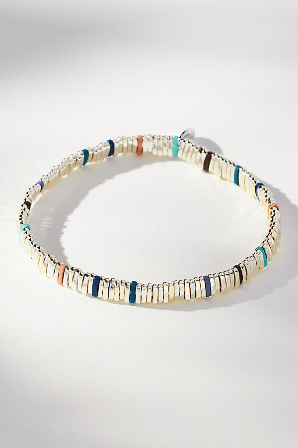 Anthropologie Colorful Beaded Chicklet Bracelet In Silver