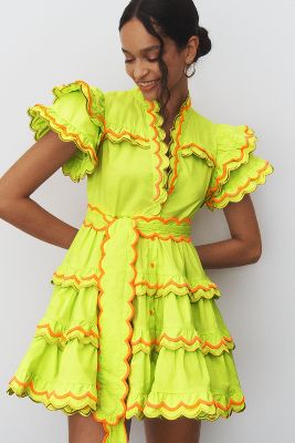 Celia B Oniris Short-sleeve Tiered A-line Dress In Green