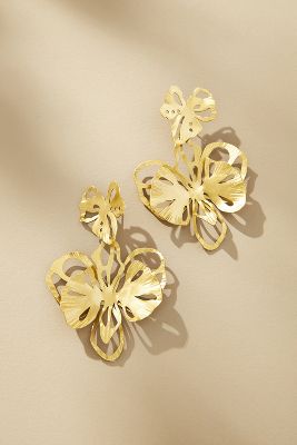 By Anthropologie Double Floral Drop Earrings In Gold