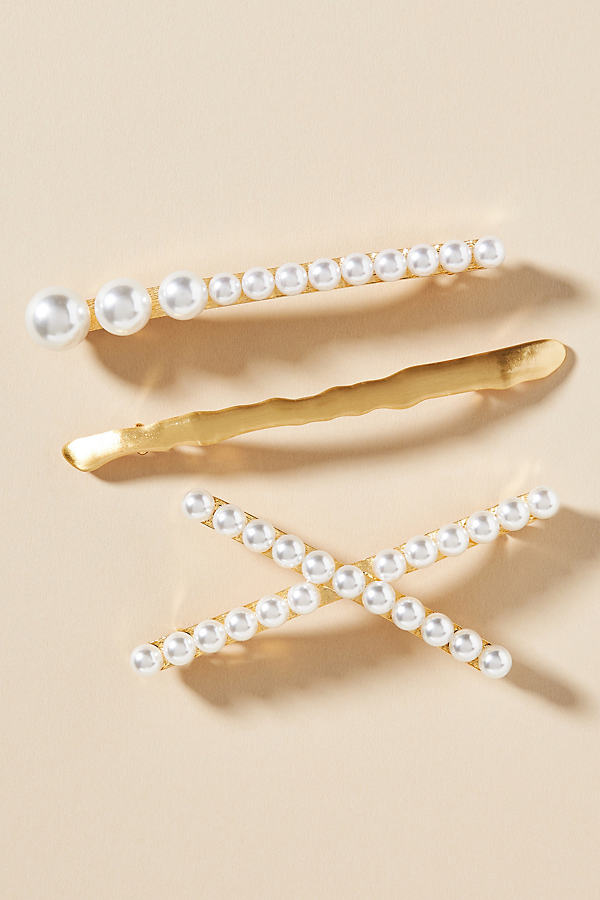 By Anthropologie Pearl Barrettes, Set Of 4 In White