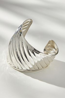 Shop By Anthropologie Asymmetrical Ribbed Cuff Bracelet In Silver