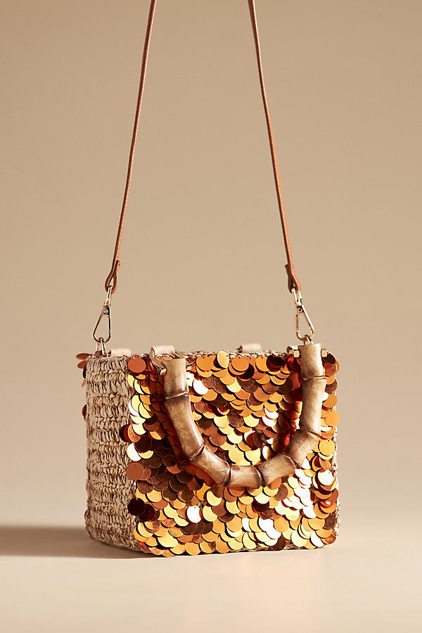By Anthropologie Crochet Paillette Box Bag In Gold
