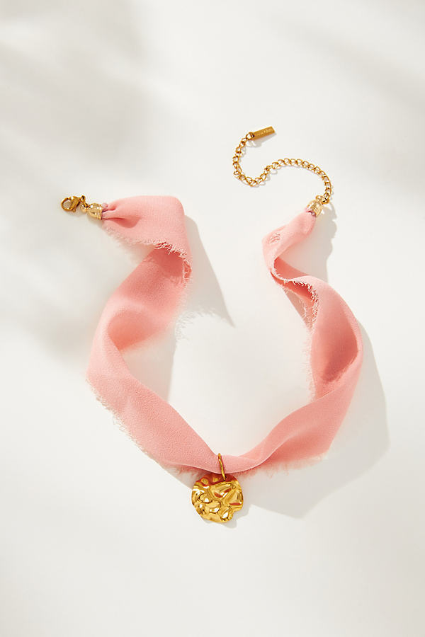 Shop Casa Clara Rebecca Fabric Choker Necklace In Pink