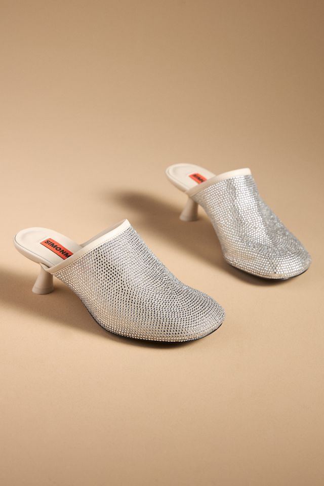 SIMONMILLER Beep Crystal Mesh Kitten-Heel Mules | Anthropologie