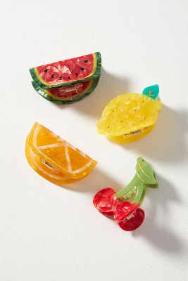 Shop By Anthropologie Small Fruit Claw Clips, Set Of 4 In Multicolor