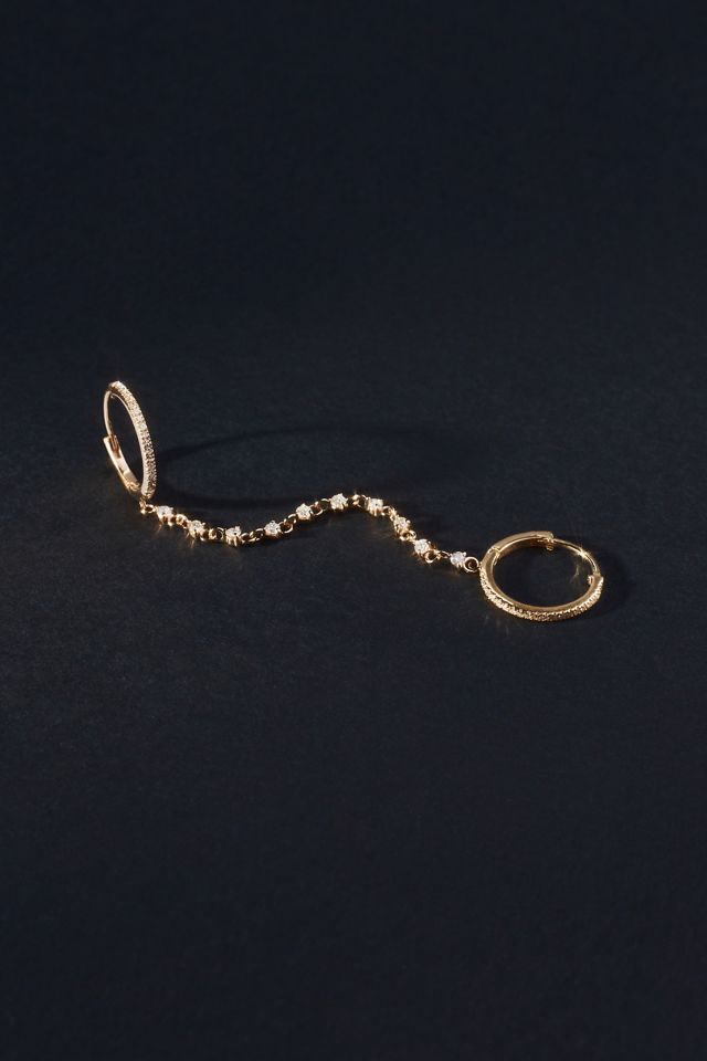 Diamond Chain Double Huggie Hoop Earrings #1