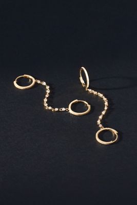 Diamond Chain Double Huggie Hoop Earrings