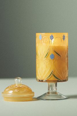 Shop Anthropologie Aurora Fruity Pomegranate Cider Etched Glass Candle In Gold