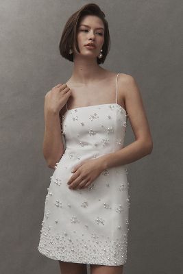 BHLDN Straight-Neck Pearl Mini Dress | Anthropologie