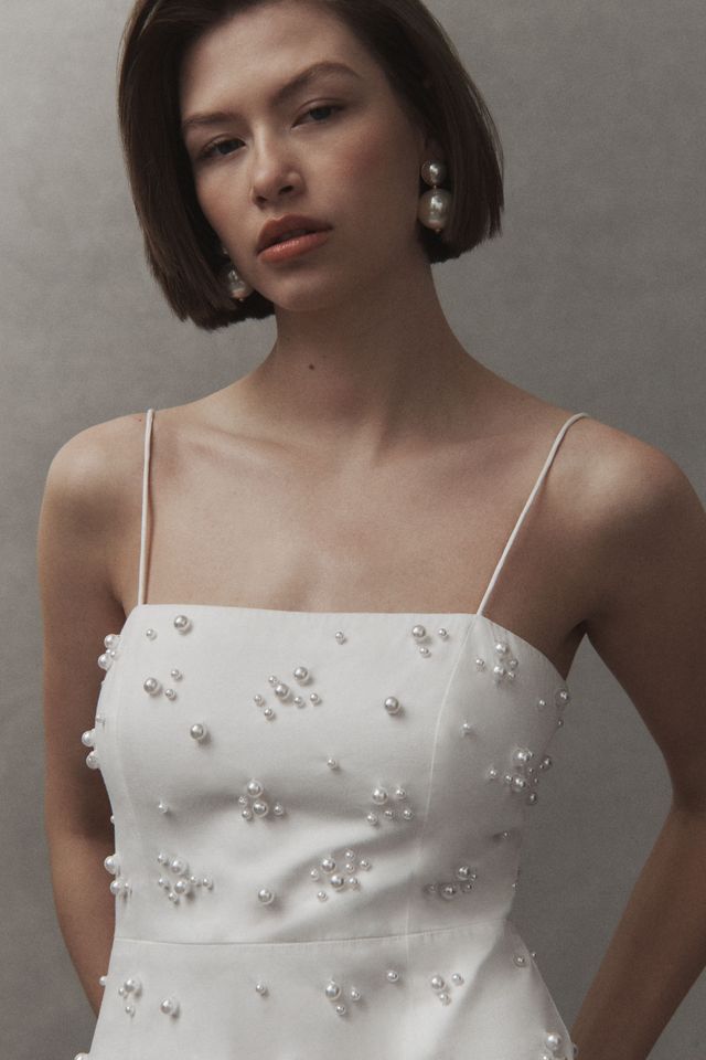 BHLDN Straight-Neck Pearl Mini Dress #3