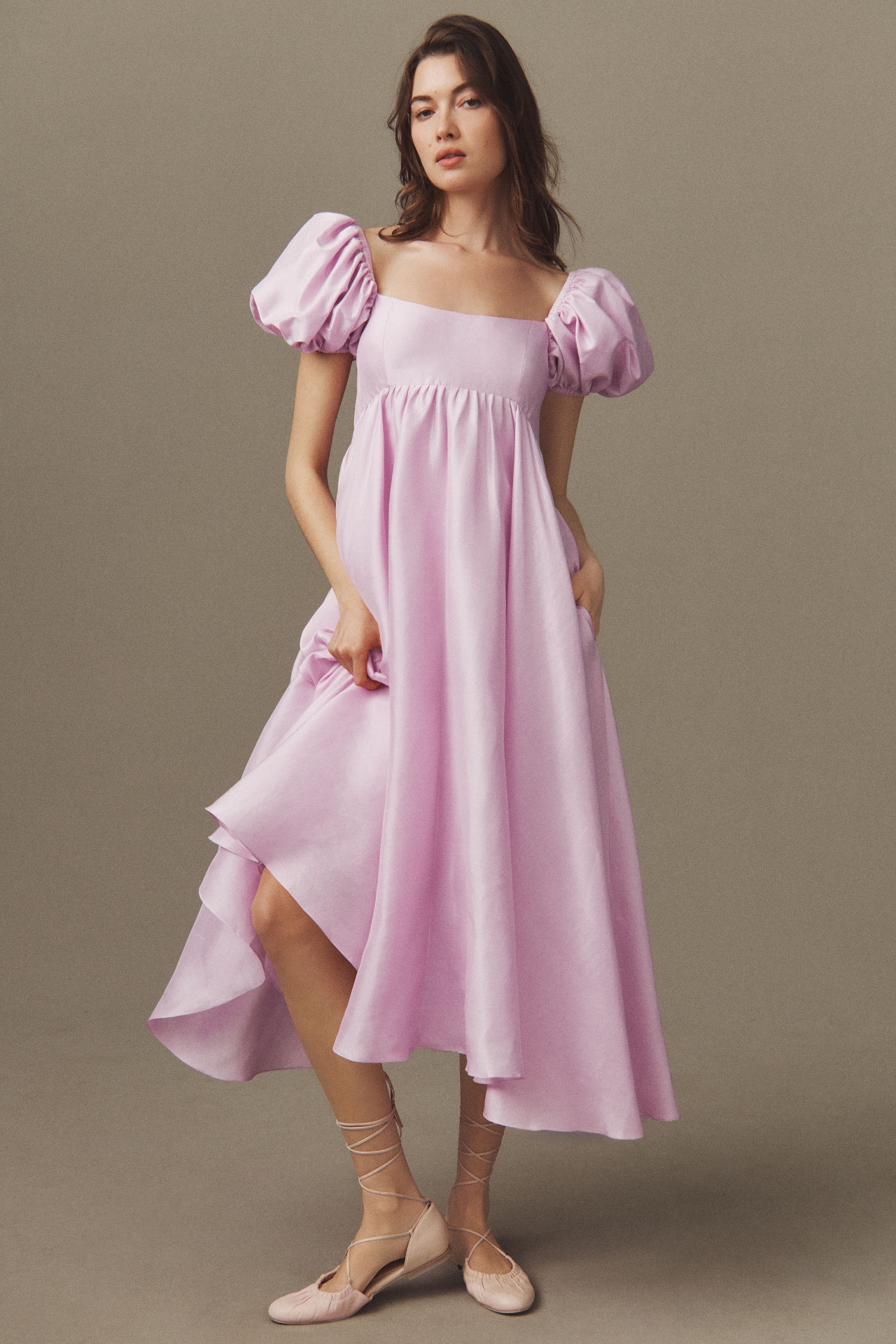 Azeeza Rory Silk Puff-Sleeve Maxi Dress