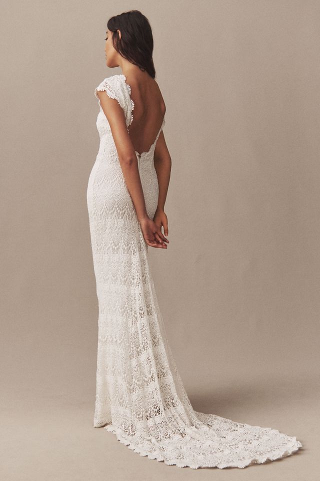 Daughters of Simone Lilah Cap Sleeve Crochet Lace Wedding Gown
