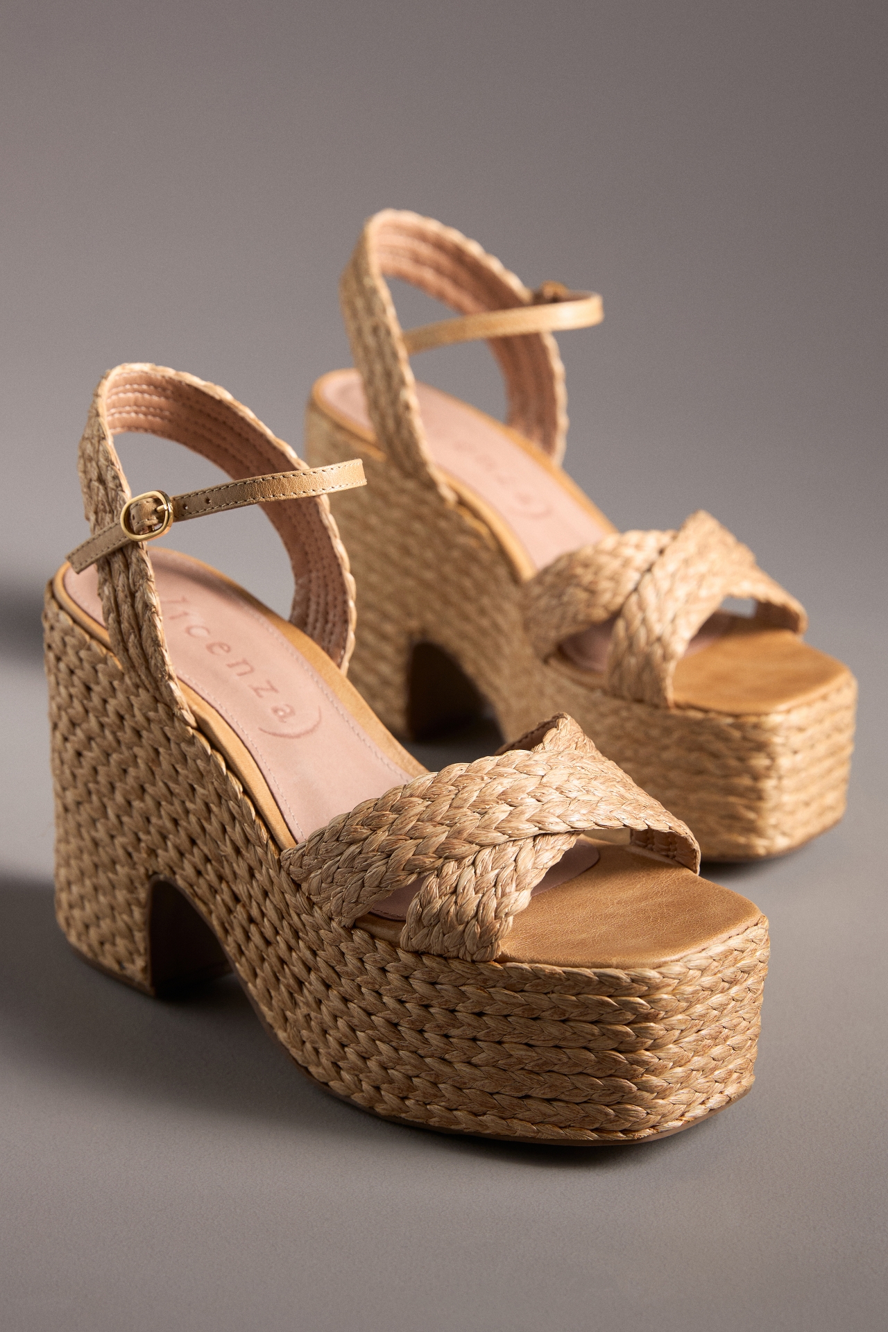 Vicenza Cross-Strap Raffia Platform Sandals