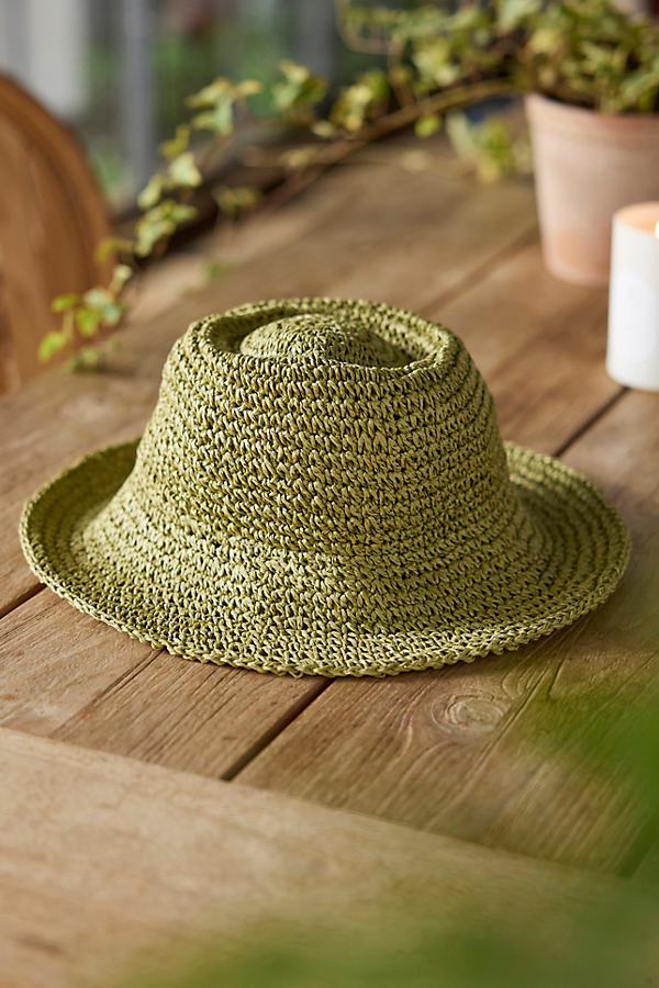 Terrain Crocheted Raffia Bucket Hat In Beige